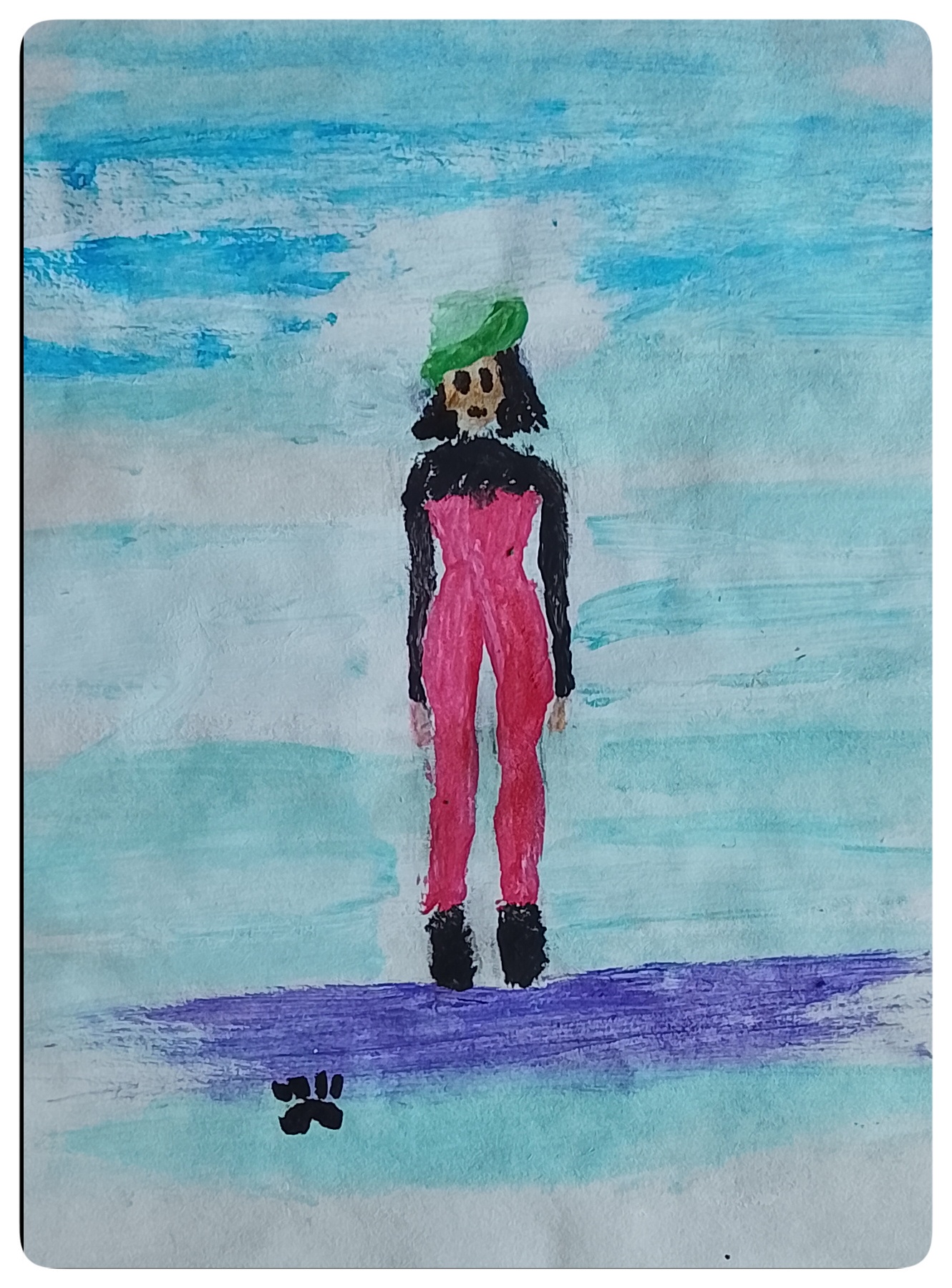 Studio di donna nel blu, su strato lavanda: asta comica interplanetaria