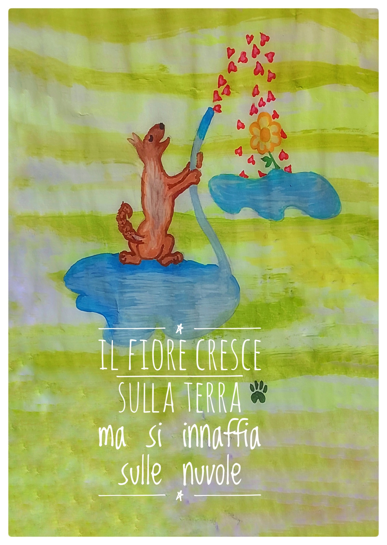 Il fiore cresce sulla terra si innaffia sulle nuvole